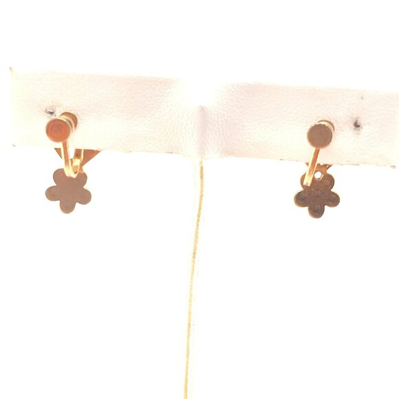 Petite Screw Back Earrings Circa 1950 Black Enamel Gold Tone Metal - Picture 9 of 9